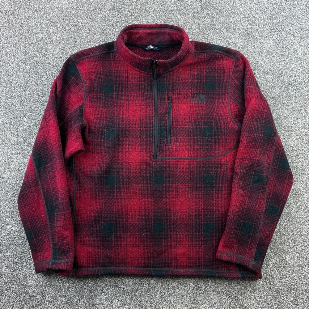 The North Face Fleece Pullover Mens XL Red Buffalo Plaid 1/4 Zip Gordon Lyons‎